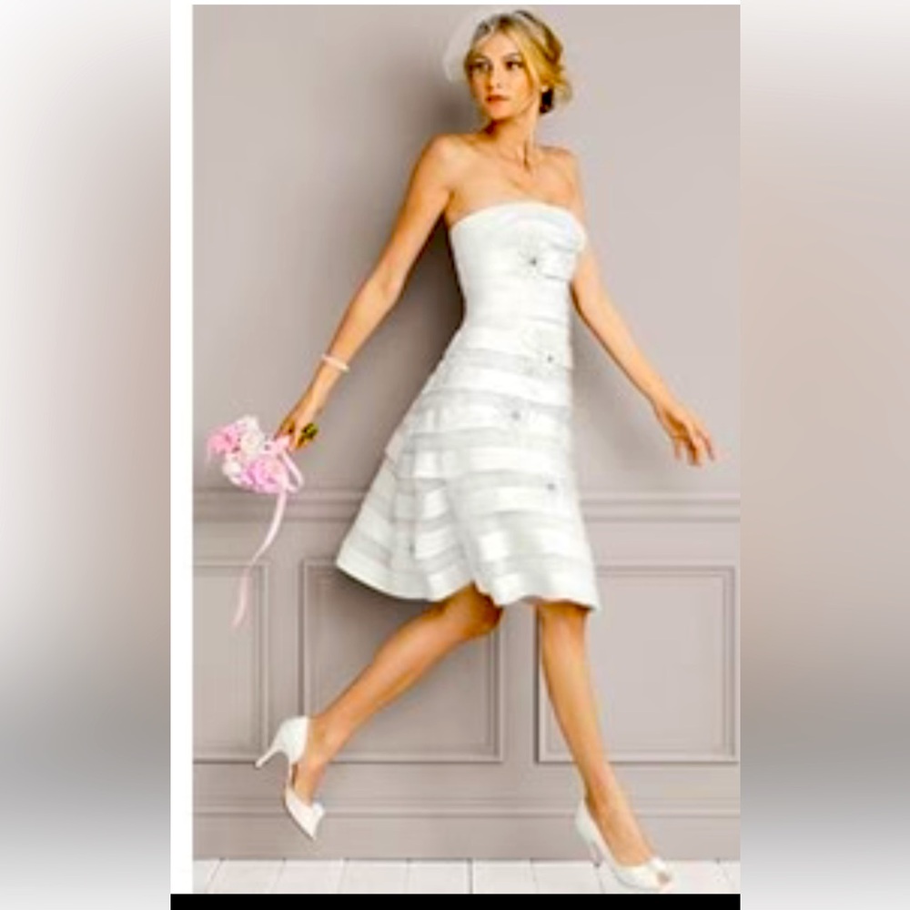 Strapless Tea Length Summer Wedding Dress from Galina David’s Bridal Sz 4